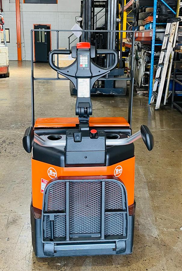 2022 BT LPE200Z rear view – operator platform folded – electric pallet jack – CSA‑aligned refurbishment
