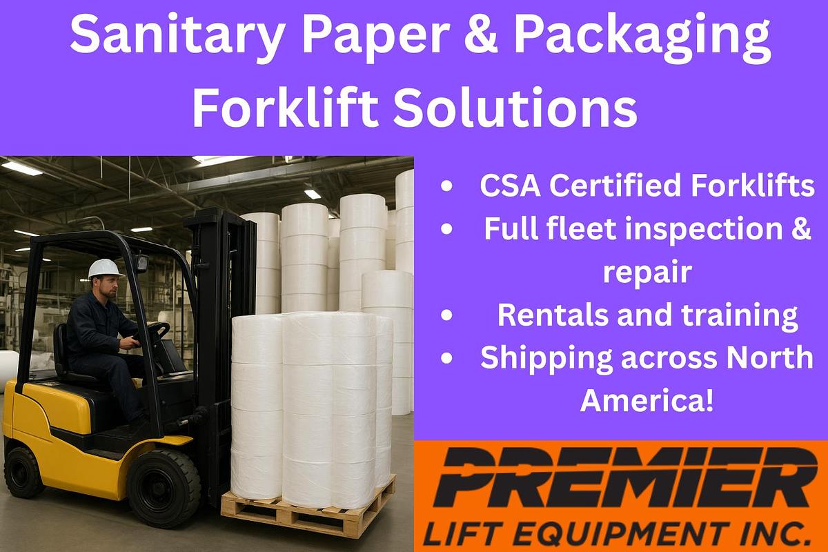 Used Sanitary Paper & Packaging Forklift Solutions | CSA‑Certified Clamp‑Ready, Rotator & Electric Forklifts | Brampton, Mississauga, Vaughan, Oakville, Concord, Toronto | CSA Export Markets