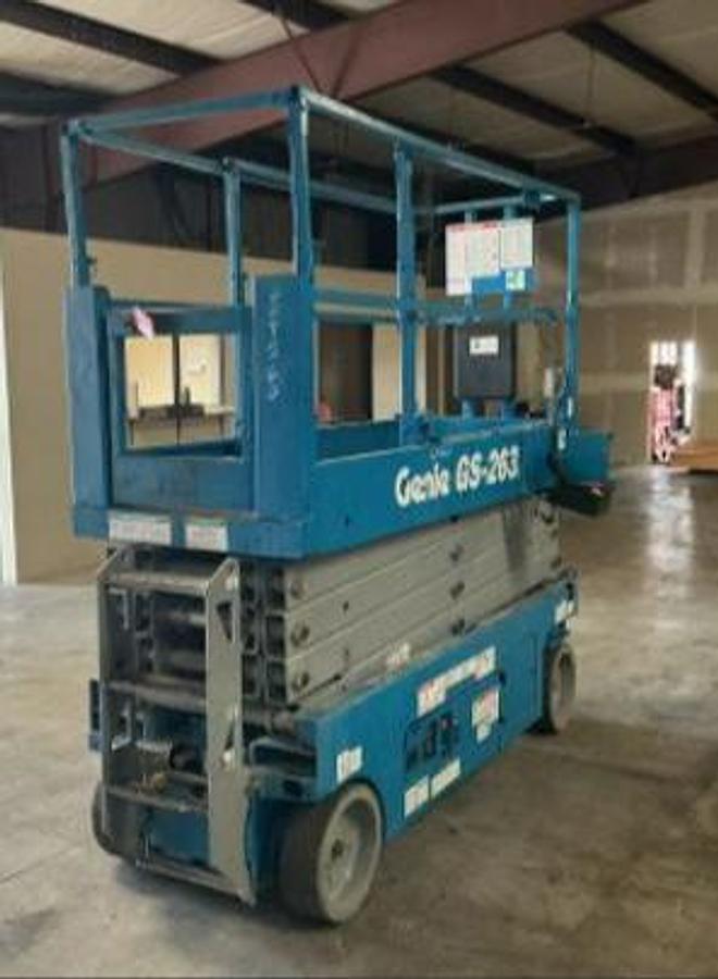 2023 Genie GS-2632 electric scissor lift rear chassis and ladder view