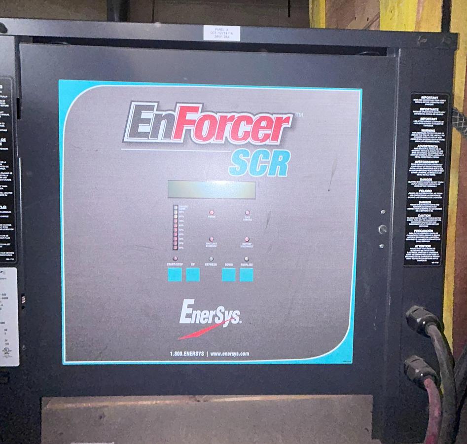 “EnerSys ES3‑12‑680 forklift battery charger, 24V 109A lead‑acid unit with UL and ISO certification.”