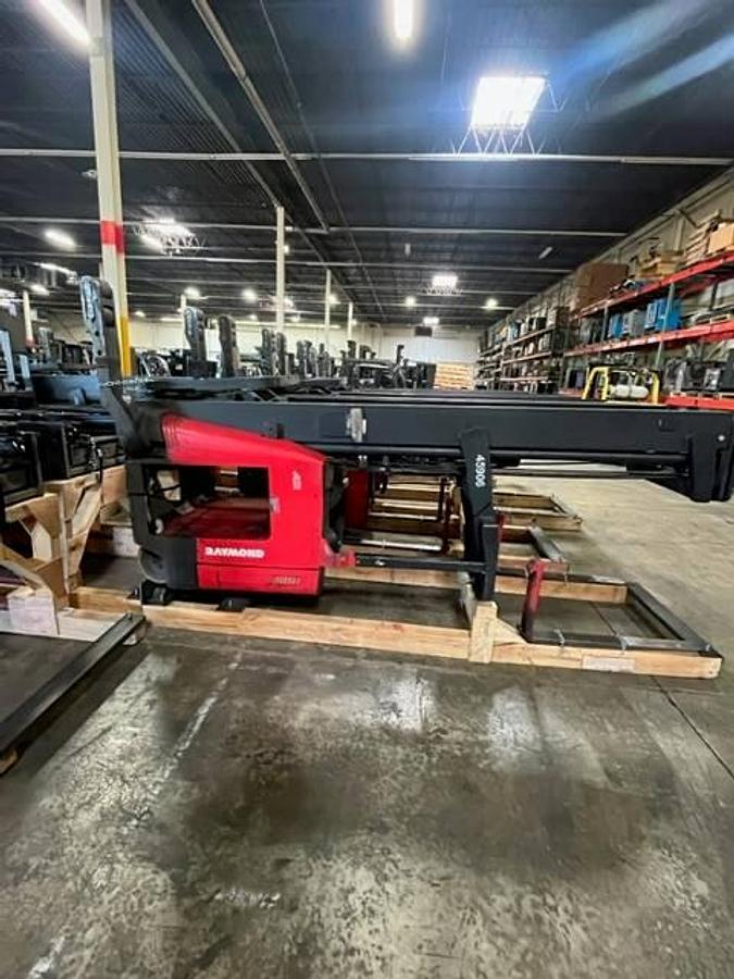 Refurbished 2017 Raymond 750-R45TT electric reach truck with CSA certification and new paint deployed in Mississauga for narrow aisle warehouse operations