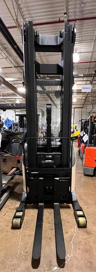 Front view of 2007 Crown RR55225‑45, 4,500 lb, 36V electric reach truck with sideshift, CSA/MOL certified.