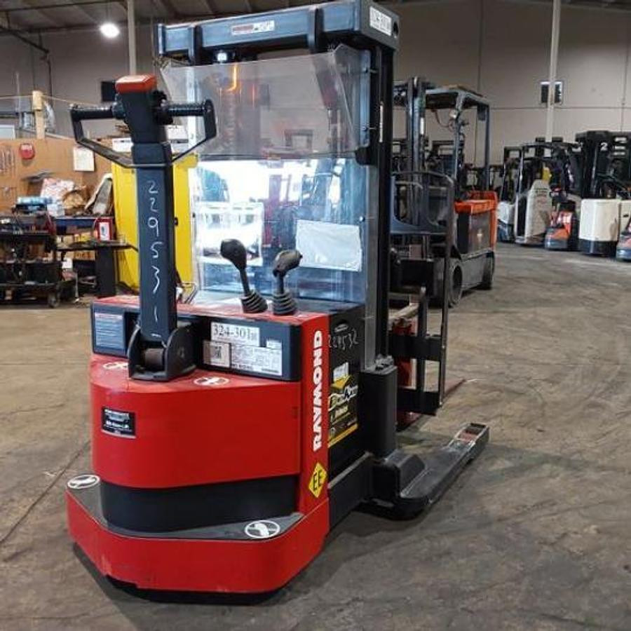 Rear angle view of 2019 Raymond RRS30 EE-rated warehouse reach truck