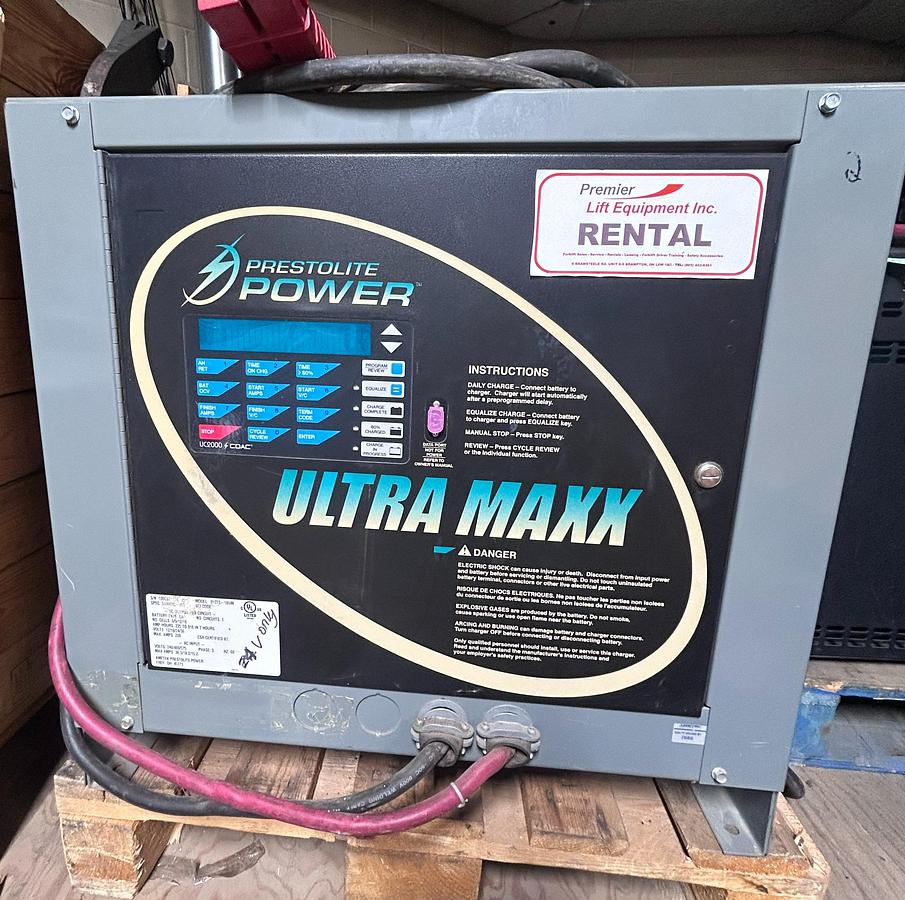 “Ametek Prestolite 91D73‑18UM forklift battery charger, 24V 228A lead‑acid unit with CSA certification.”