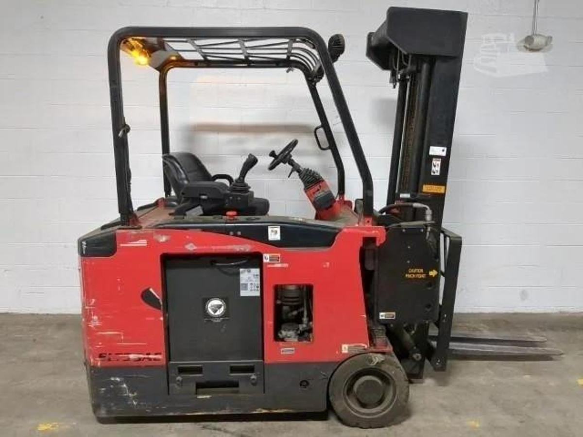 Side view of 2012 Drexel SLT35AC swing mast forklift with quad mast and 42” forks – CSA certified VNA electric unit in Brampton ON