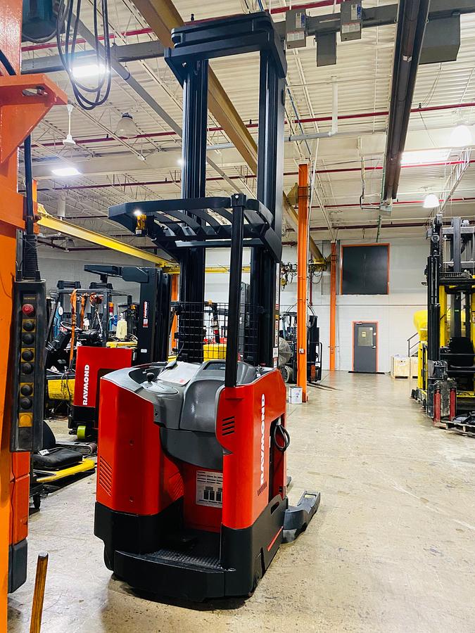 Rear view showing counterweight and mounted safety lighting