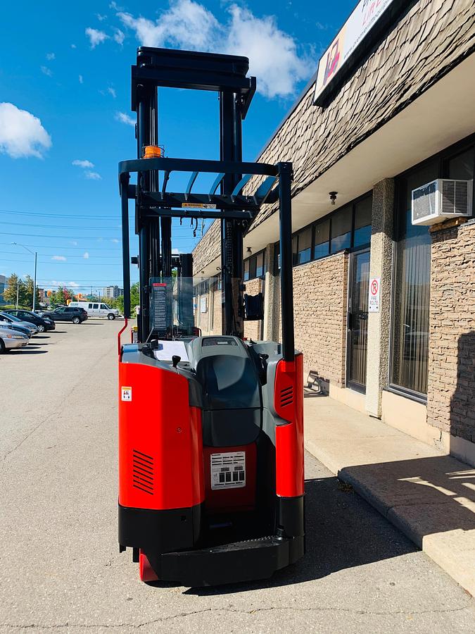 Rear view showing counterweight and mounted safety lighting