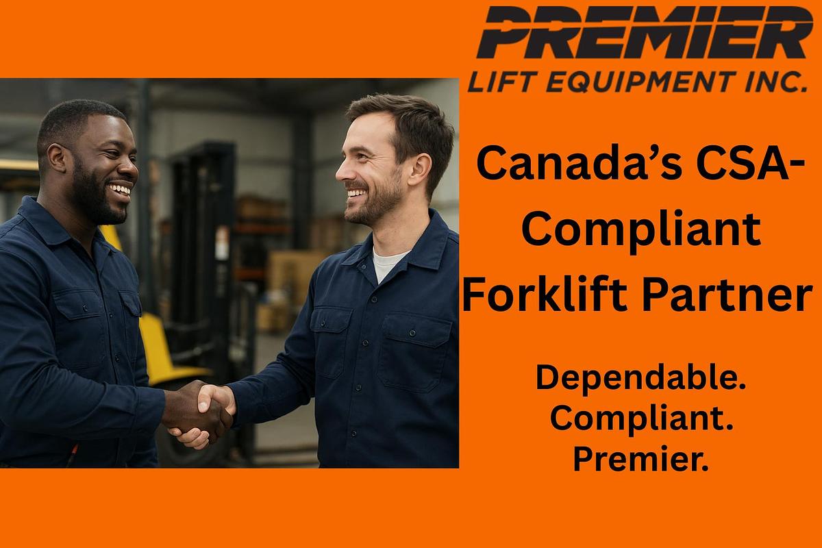 CSA-certified forklift fleet staged for export, training, and rental dispatch at Premier Lift Brampton facility