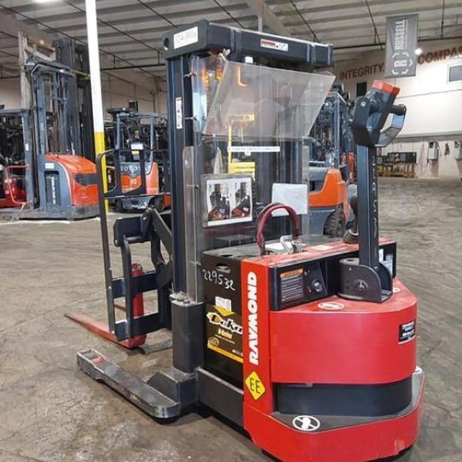 Opposite angle view of refurbished 2019 Raymond RRS30 EE-rated reach truck