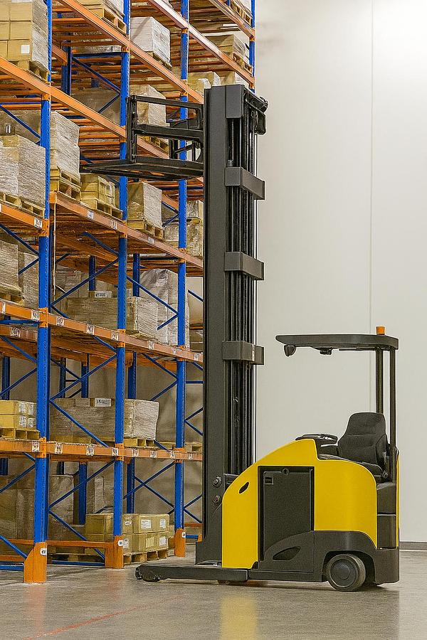 Electric Double Reach Forklift – Deep Reach Pantograph in Narrow Aisle Pallet Racking Warehouse