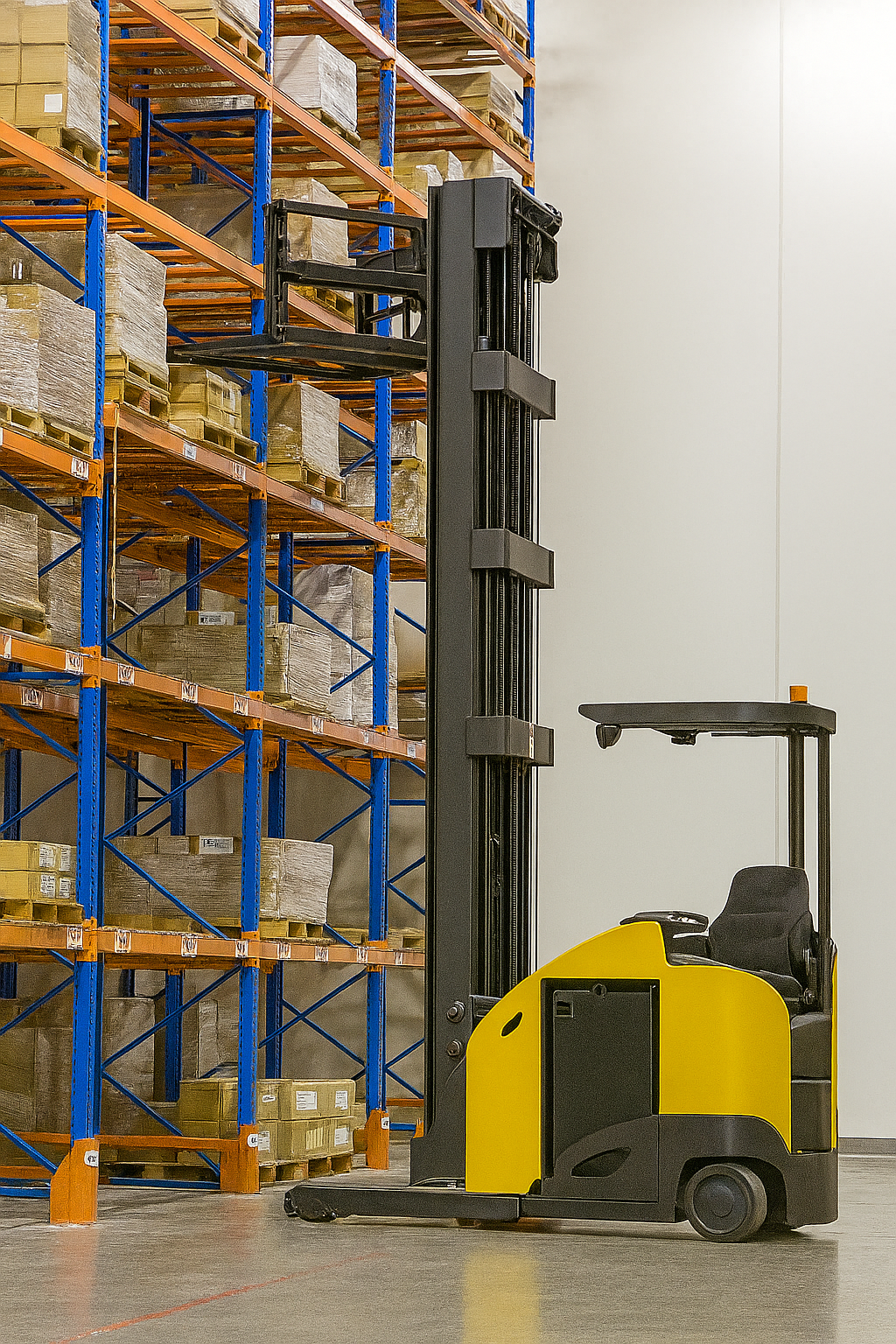 Electric Double Reach Forklift – Deep Reach Pantograph in Narrow Aisle Pallet Racking Warehouse
