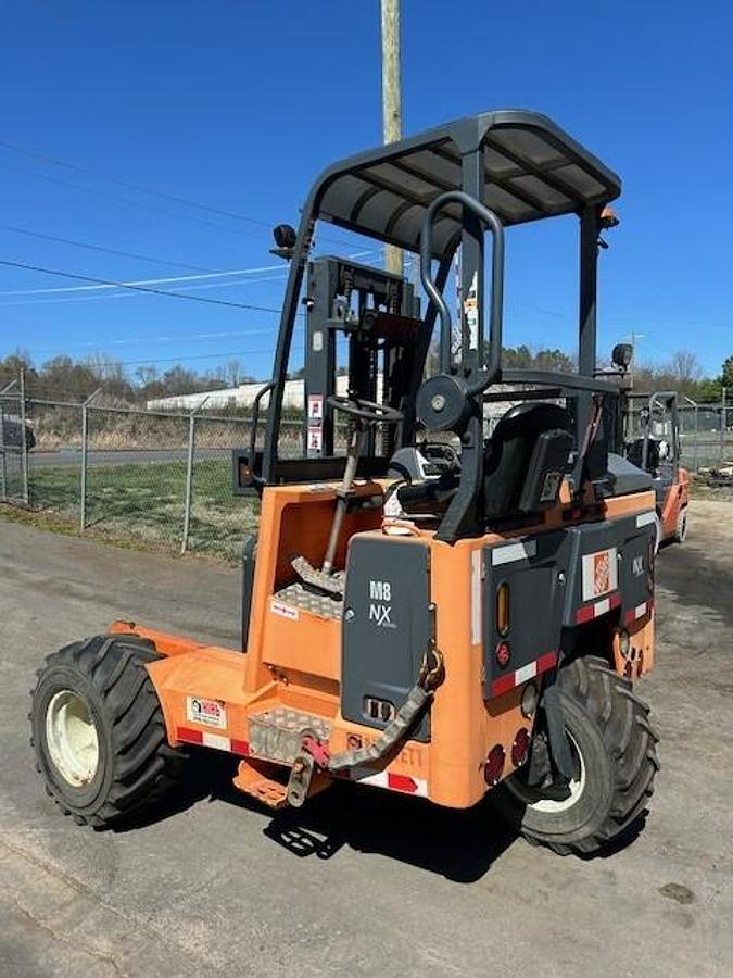 Moffett M8 55.3NX – rear angle view – counterweight, diesel engine, trailer-mount chassis – CSA/MOL forklift – Brampton ON