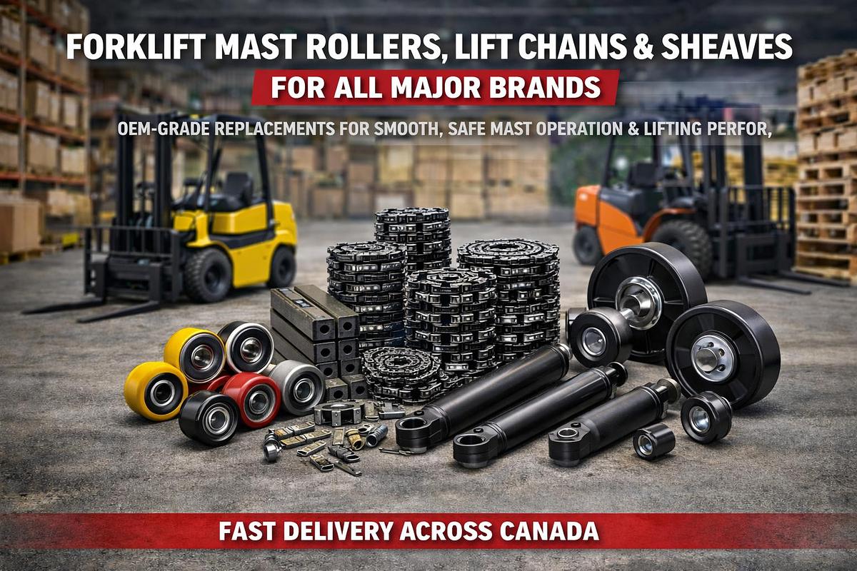 Forklift mast rollers, lift chains and sheaves for all major brands, built for smooth, safe mast travel and lifting performance.