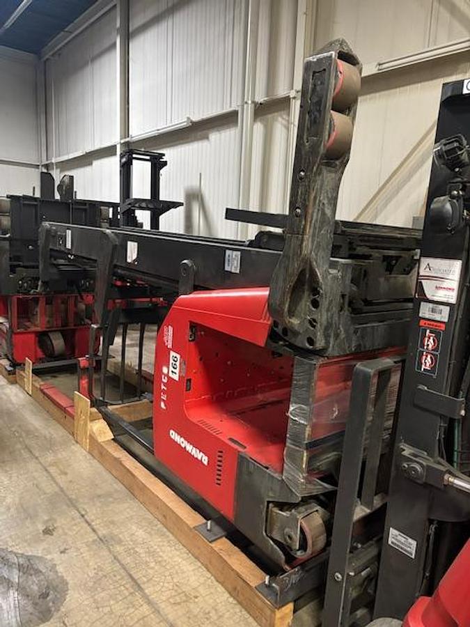 2016 Raymond 752‑R45TT reconditioned reach truck undercarriage view laid down 36V narrow aisle forklift