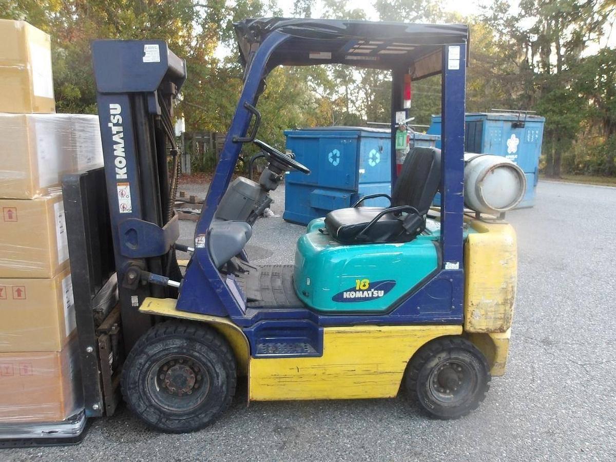 CSA-Certified 3,500 lb Komatsu FG18HT-16 Propane Forklift with Triple Mast, Side Shift, and Pneumatic Tires Delivered to Brampton ON
