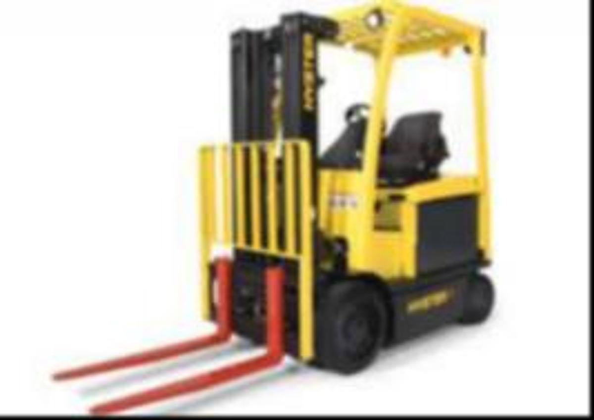 Hyster E50XN CSA electric forklift Brampton 5000 lb 200” triple mast clamp-ready SS FP 48V battery optional indoor export
