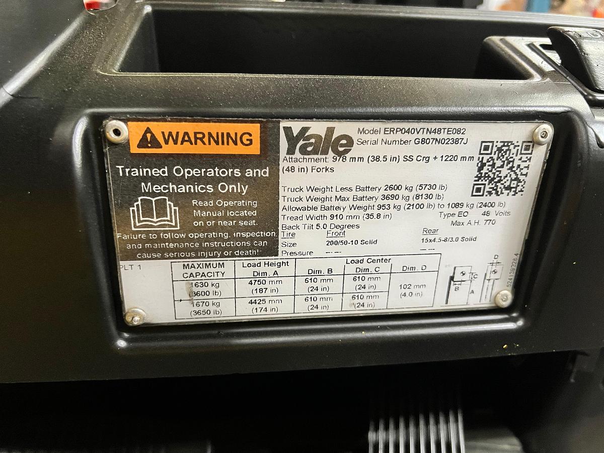 Data tag view showing serial number, model ID, and CSA compliance stamp