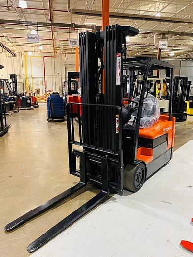 Refurbished SOLD – Refurbished 2013 Toyota 7FBEU20 | Electric 3-Wheel Forklift | CSA Certified | Brampton Deployment Completed