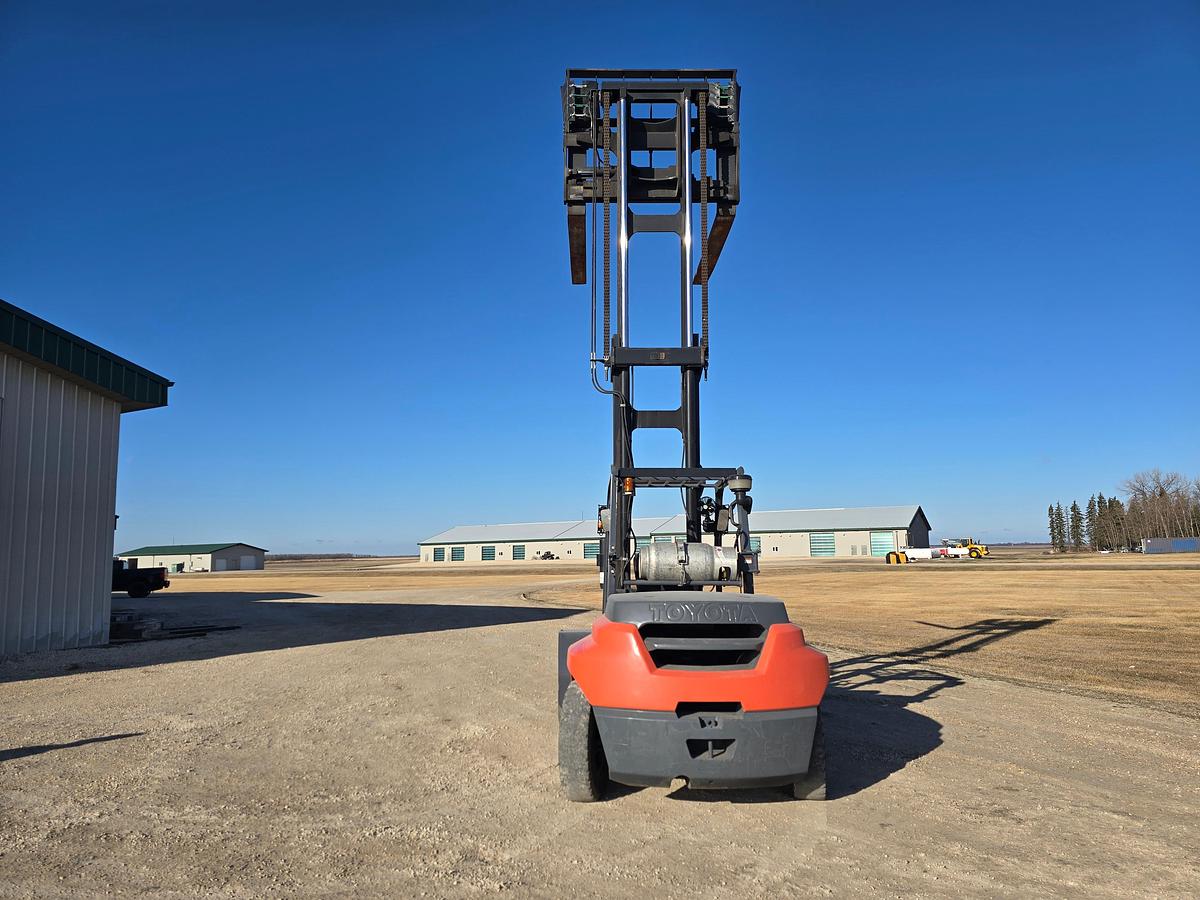 Forks Raised Rear view showing counterweight and mounted safety lighting