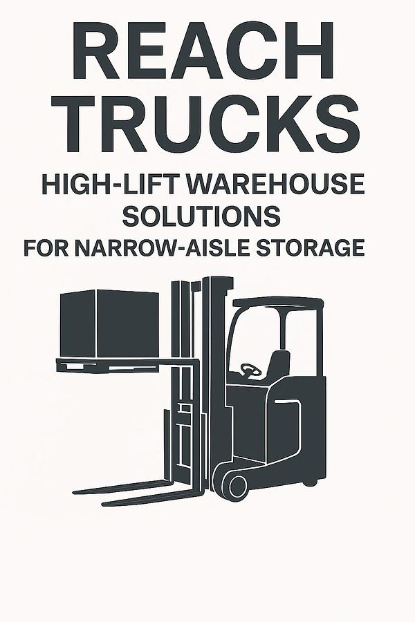 Electric reach truck for narrow‑aisle warehouse storage, showing high‑lift mast and pallet‑handling carriage