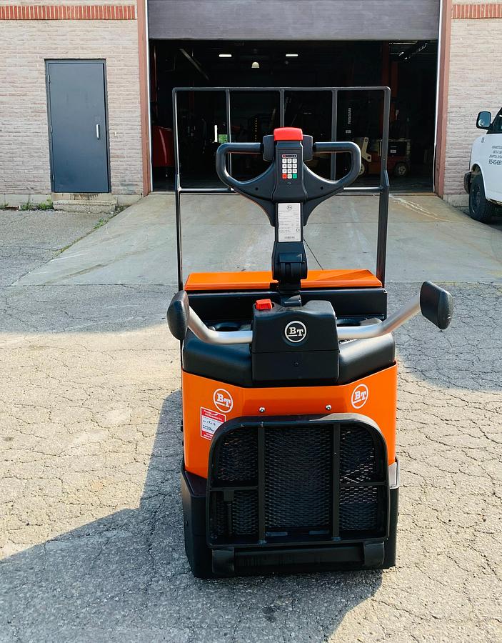 Re2023 BT LPE200Z rear view – platform folded – electric walkie rider pallet jack – CSA‑aligned refurbishment