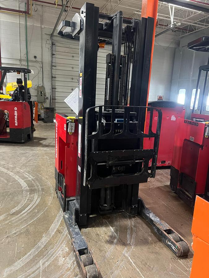 2014 Raymond EZ‑R45TT single reach – front mast and forks view – 4,500 lb capacity – 42 inch forks – narrow‑aisle reach truck