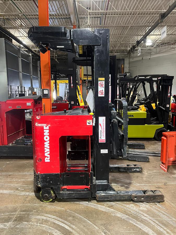 2014 Raymond EZ‑R45TT single reach – side view – 4,500 lb capacity – 211 inch lift – 36V electric – side shift – 42 inch forks