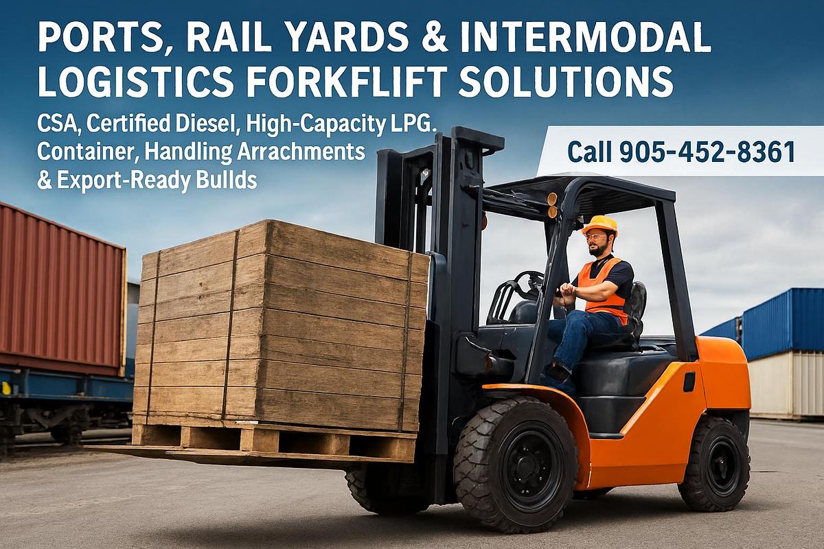 CSA‑certified reach truck with overhead guard operating in a high‑density retail distribution center with wire‑guided aisles, high‑bay racking, and active case‑pick zones.