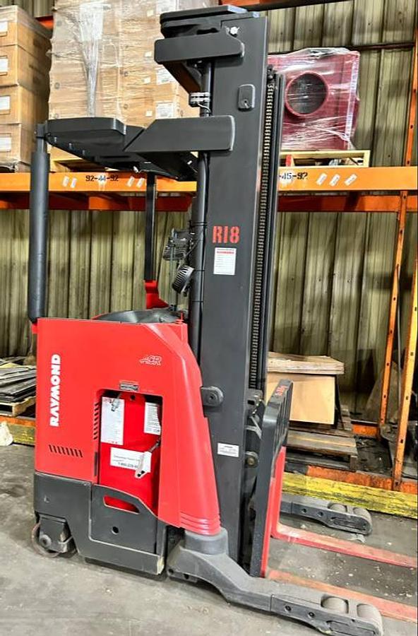 Refurbished 2016 Raymond 750-R45TT electric reach truck with CSA certification and new paint deployed in Mississauga for narrow aisle warehouse operations
