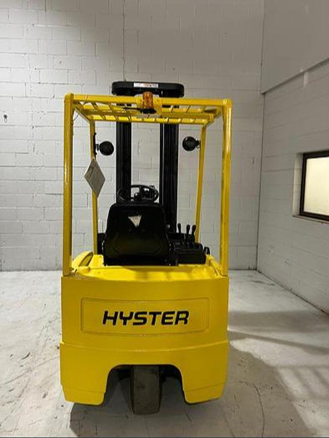 Rear view of Budget Hyster J30XMT older electric forklift, non‑CSA.