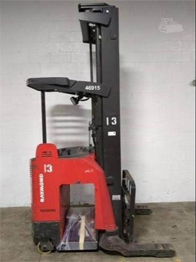 Refurbished 2018 Raymond 750 R45TT electric reach truck with CSA certification and new paint deployed in Mississauga for narrow aisle warehouse operations
