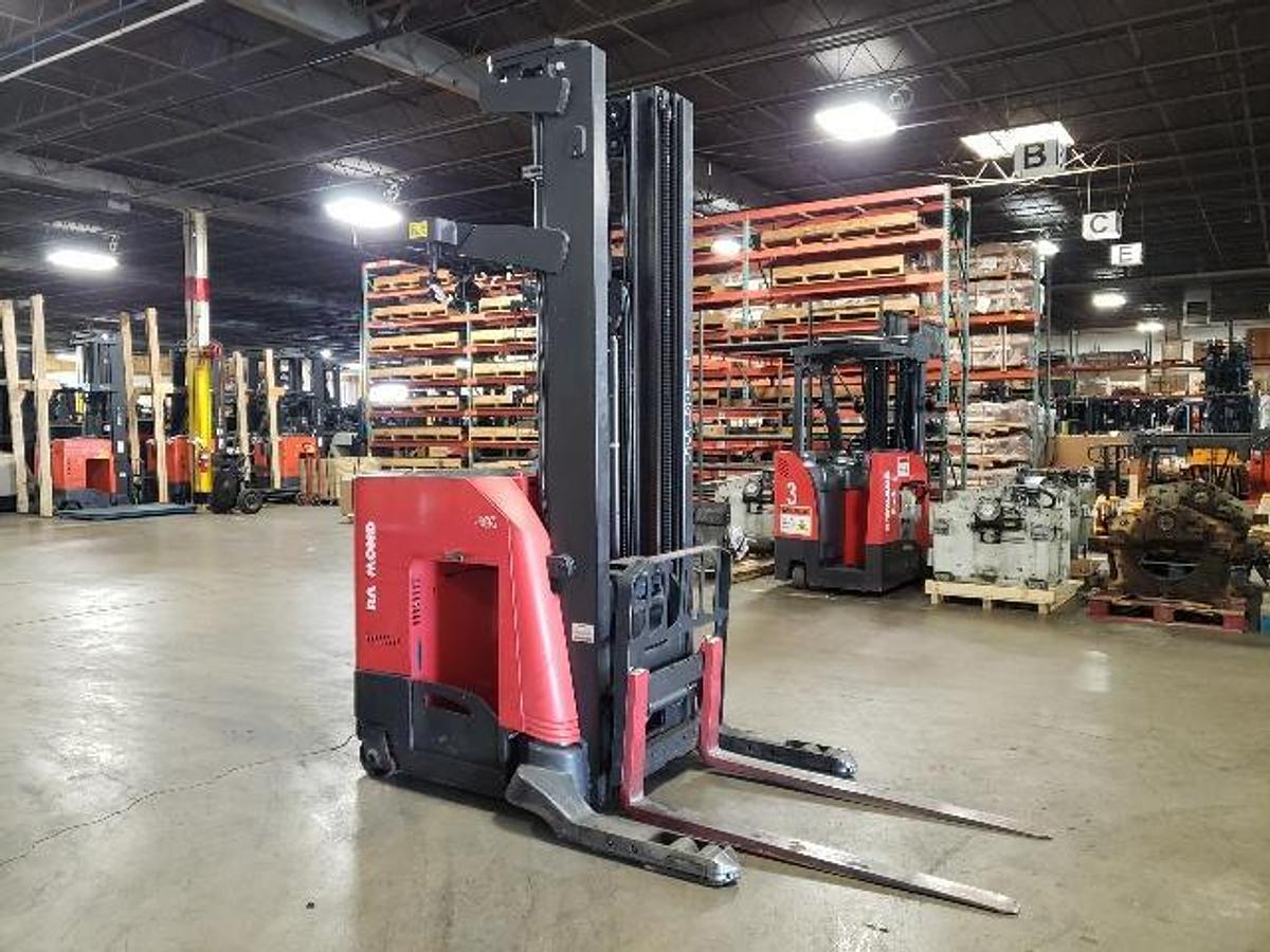 Raymond 750-R45TT CSA reach truck Brampton 4500 lb 268” triple mast side shift single reach battery extra freezer-ready export vertical racking
