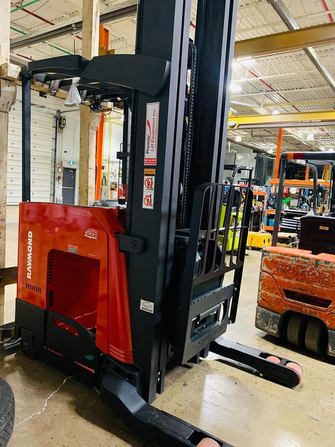 Front‑side angle of Raymond 750‑R45TT high‑reach CSA electric forklift