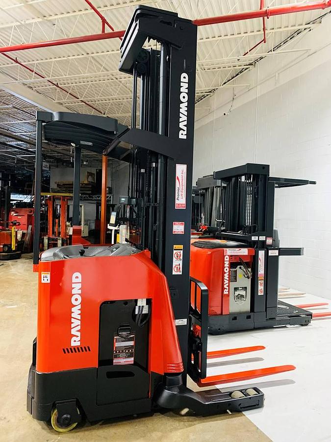 Refurbished 2014 Raymond 750-R45TT electric reach truck with CSA certification and new paint deployed in Mississauga for narrow aisle warehouse operations
