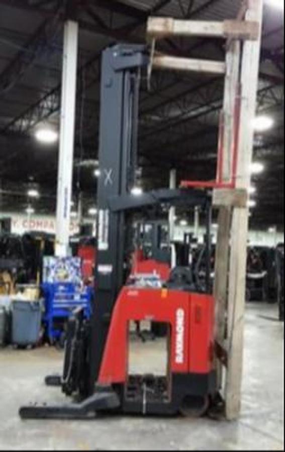 Raymond 750-R45TT CSA reach truck Brampton 4500 lb 360” triple mast side shift single reach battery extra freezer-ready export vertical racking