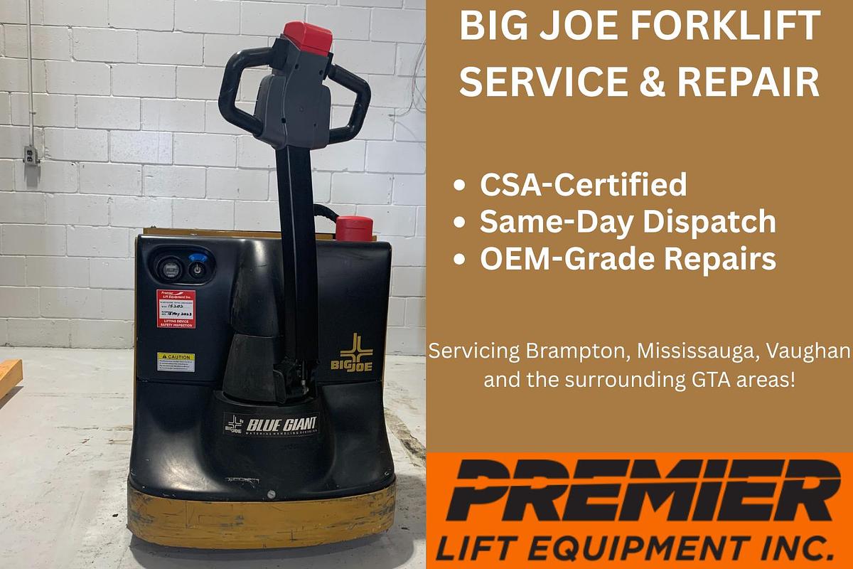 CSA-certified technician servicing Big Joe lithium walkie and stacker in Toronto warehouse
