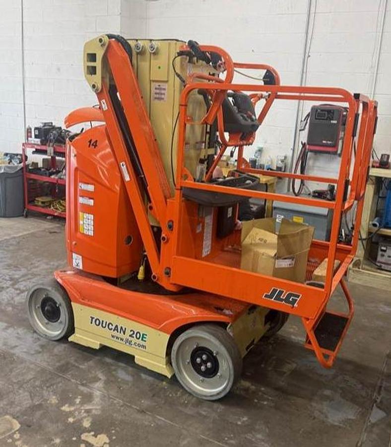 “2020 JLG 20E Toucan vertical mast lift – full machine view – 20 ft electric indoor man lift”