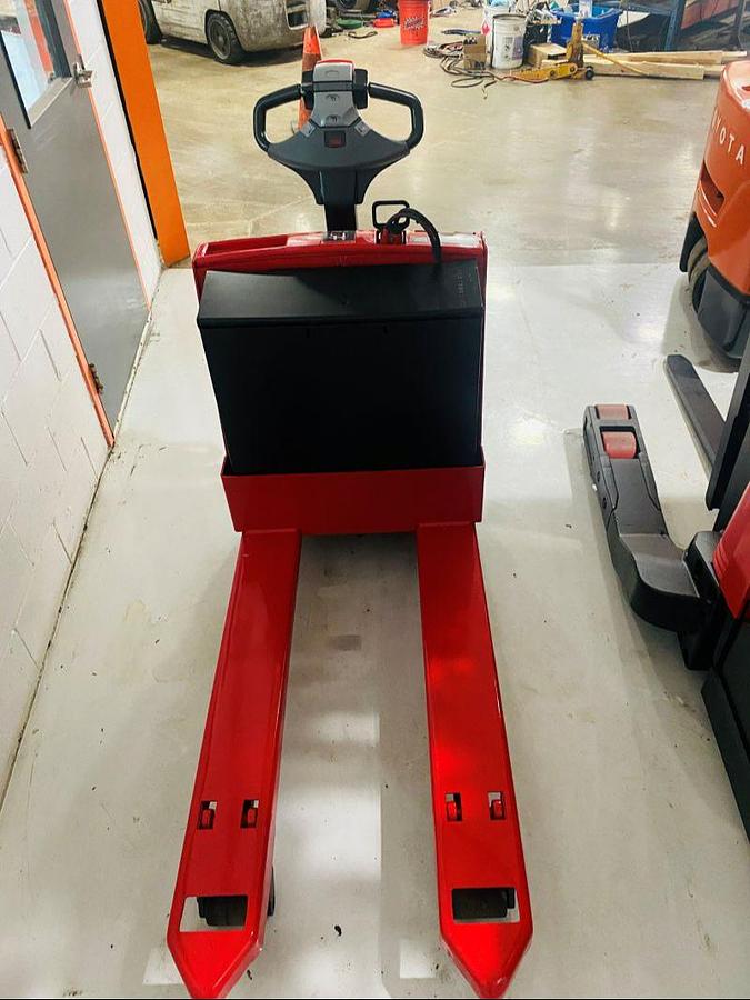 Front View – 2010 Raymond 102T‑F45L Electric Walkie Pallet Jack – 4,500 lb Capacity, 27x45 Forks