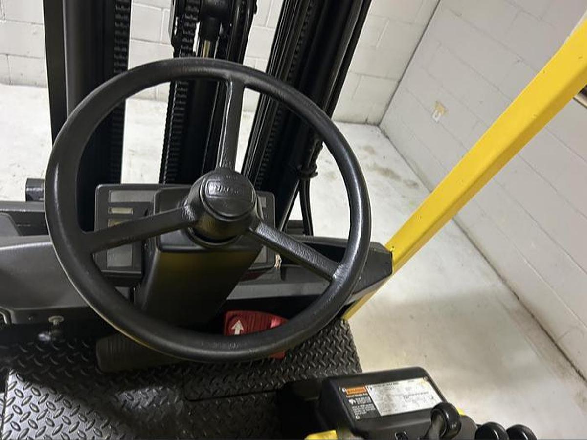 Steering wheel of Budget Hyster J30XMT older 3‑wheel electric forklift, non‑CSA.”