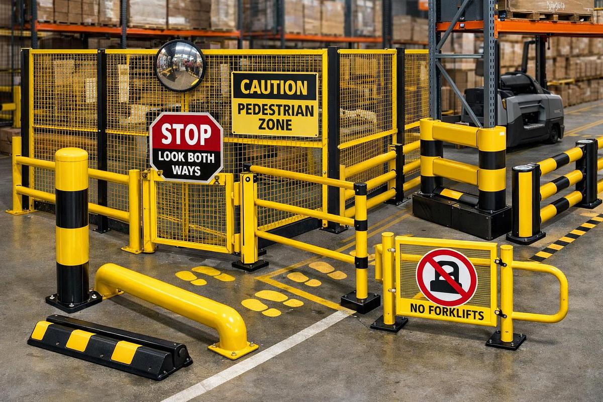 CSA‑approved warehouse barriers and fencing for pedestrian protection and forklift impact safety.