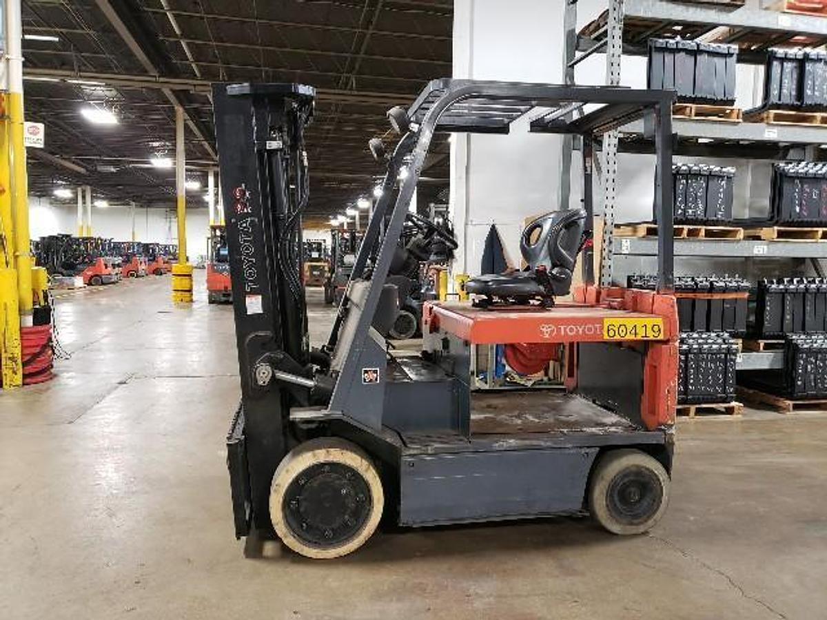 Toyota 7FBCU35 CSA electric forklift Brampton 8000 lb 187” triple mast clamp-ready UL/EE fire-safe