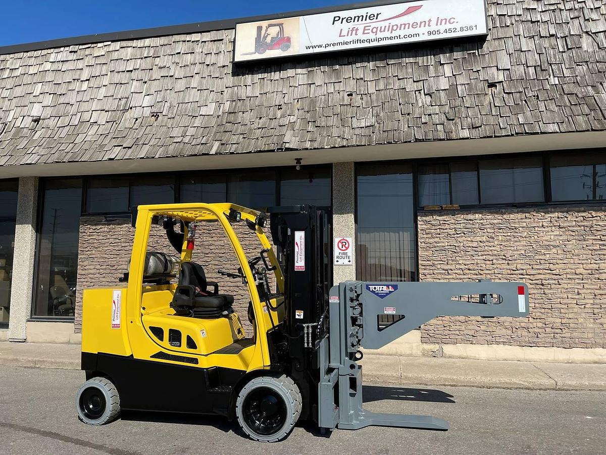 2016 Hyster S120FTPRS CSA propane forklift Brampton 12000 lb 163” triple mast marble clamp cushion tires export-certified CNC slab handler