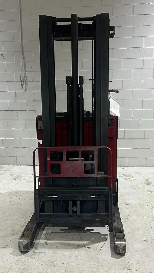 Front View: Raymond EASI‑R45TT reach truck showing forks and mast.