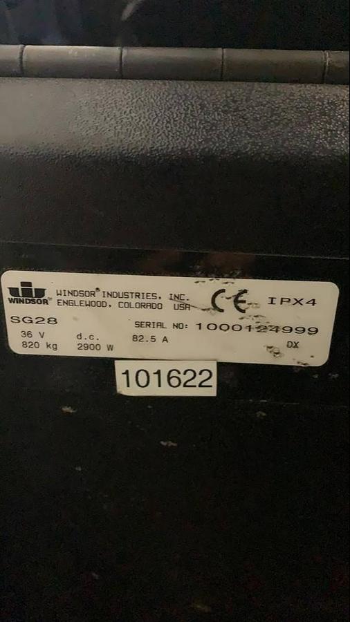 Windsor SG28 – serial number plate – model ID, CSA/MOL certification label – electric floor scrubber – Brampton ON