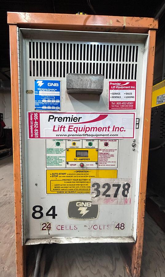 “GNB 24‑GTD‑770‑XD‑1‑FK forklift battery charger, 48V 105A lead‑acid unit with UL certification.”
