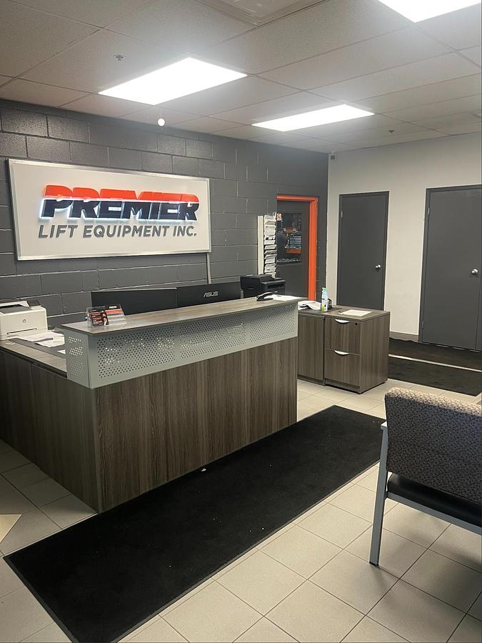 Premier Lift Equipment front office exterior with company signage, Brampton ON