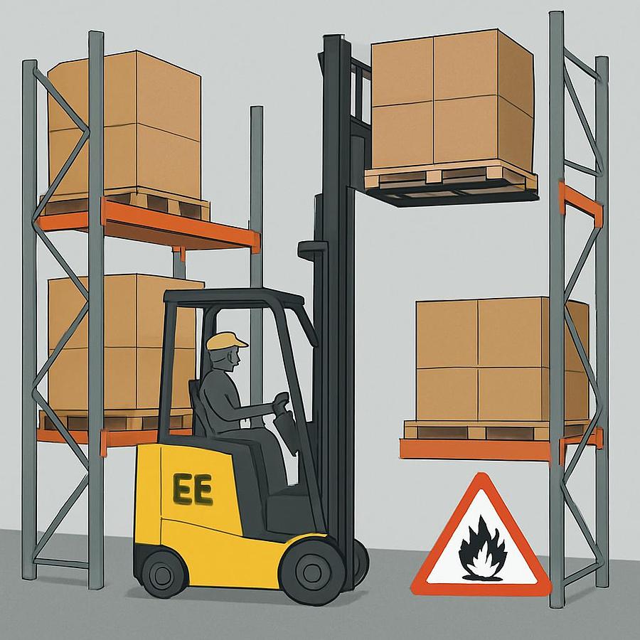EE‑rated narrow‑aisle forklift for hazardous warehouse environments