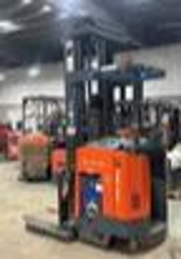 2019 Toyota 9BRU23 side view — 4,500 lb reach truck with 268” lift and 36V electric system