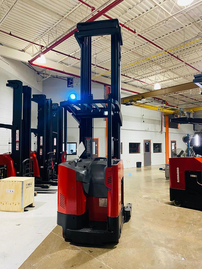 Rear view showing counterweight and mounted safety lighting