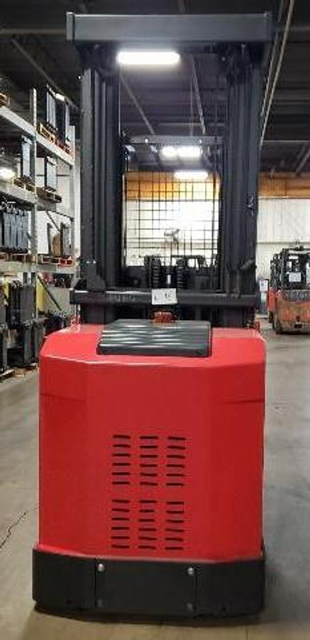 Rear angle view of 2020 Raymond EE‑rated OPC30TT showing chassis and steering assembly